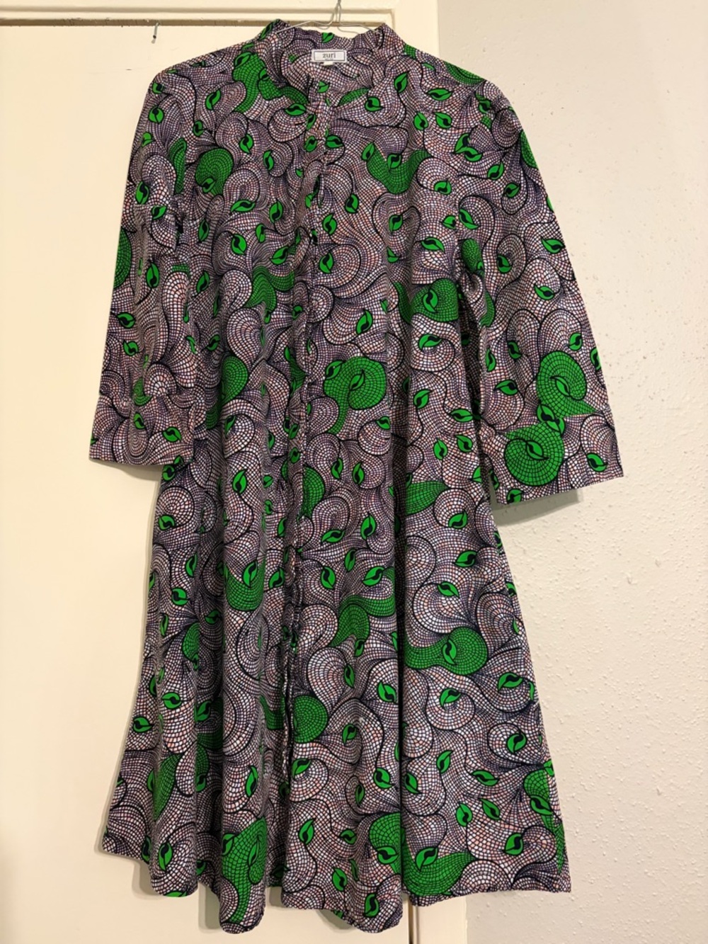 Zuri Alfalfa Green Patterned Mini Dress - Button-Front Shirt Dress - Picture 2 of 7